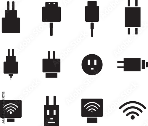 charger icon vactor set. Charger adapter sign icons, usb charging symbol, charger icon Vector symbol,
