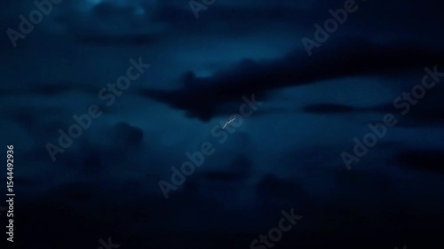 Dramatic Lightning Storm: Electric Flashes Illuminate Dark, Ominous Clouds in Night Sky
