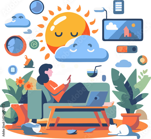 Flat Vector Set – Mindful Living and Digital Detox Themes