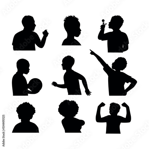 Flat design boy silhouette vector illustration in clean minimal style, ideal for children’s themes, educational materials, app icons, user interface elements, and modern graphic design projects


