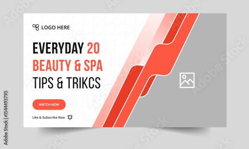 Beauty and spa tips video thumbnail banner design, salon content video cover banner design, editable vector eps 10 file format