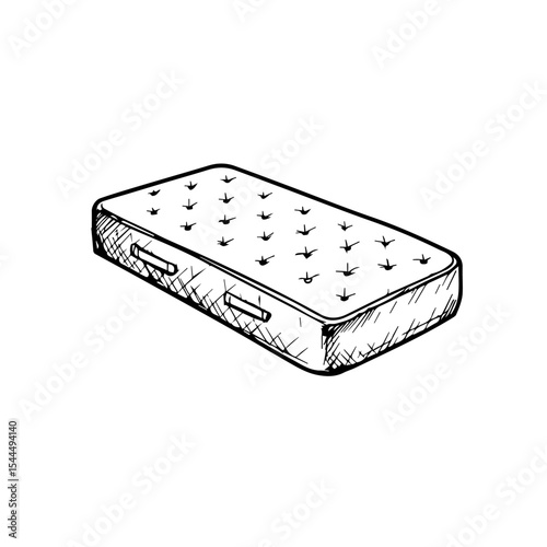 Comfortable mattress sketch for bedroom interior design. Detailed mattress drawing shows quilted surface and firm edges.