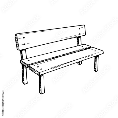 Simple wooden bench sketch.  Comfortable wooden bench design with straight lines and simple construction.  This park bench illustration is perfect for furniture catalogs and interior design projects.