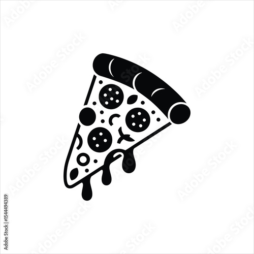 Vector Silhouette of a Pizza Slice with Cheese and Toppings