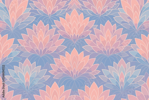 Seamless pastel floral pattern with layered lotus-like petals