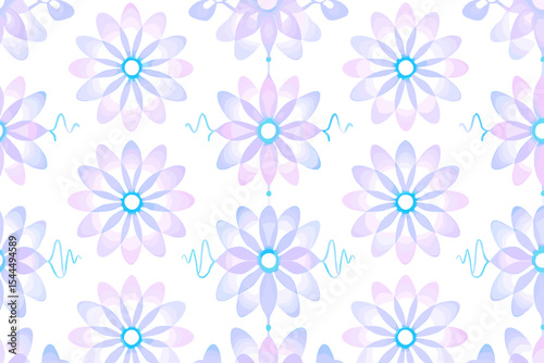 Seamless pastel floral pattern with layered petals and soft glow