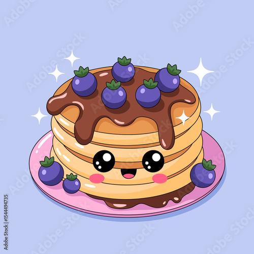 Pancakes with Blueberries and Chocolate Drizzle
