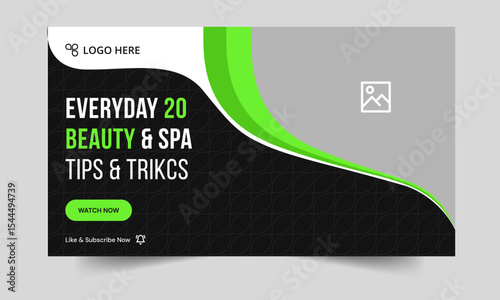 Beauty and spa tips video thumbnail banner design, salon content video cover banner design, editable vector eps 10 file format