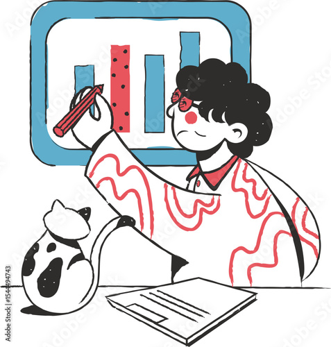 Man drawing a new chart or graph on a blackboard business education or presentation concept illustration
