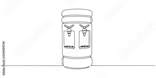 Continuous one line drawing of water dispenser with two spouts, depicting freshness and comfort, line art style vector illustration.