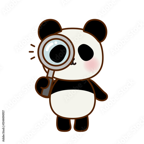 虫眼鏡で観察するかわいいパンダのイラスト（ベクター）