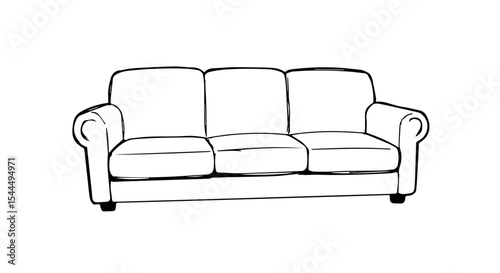 Simple sofa sketch. Comfortable three-seater couch drawing. Easy furniture illustration for home interior design projects.