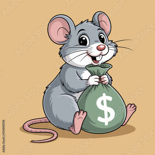 Cartoon Mouse Holding a Money Bag