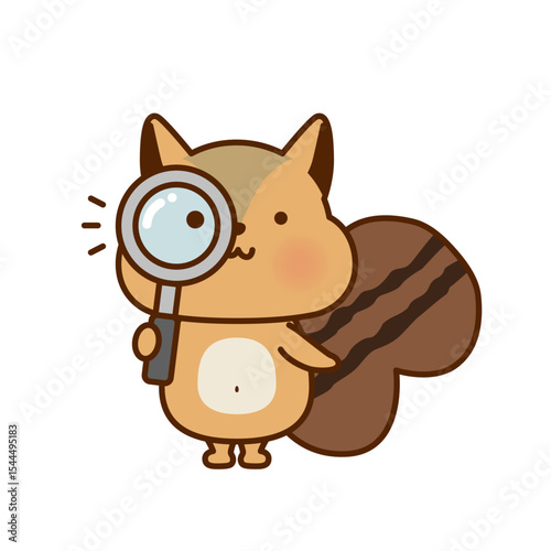 虫眼鏡で観察するかわいいリスのイラスト（ベクター）