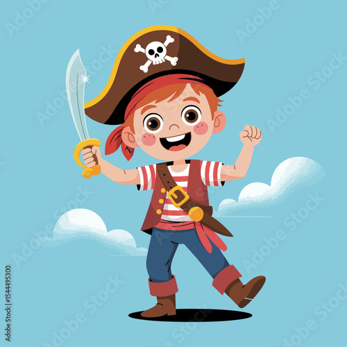 Cartoon Pirate Boy with Sword, Pirate Costume
