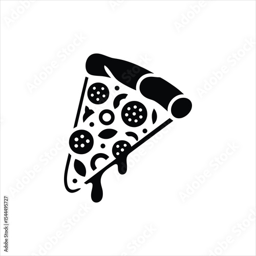 Vector Silhouette of a Pizza Slice with Cheese and Toppings