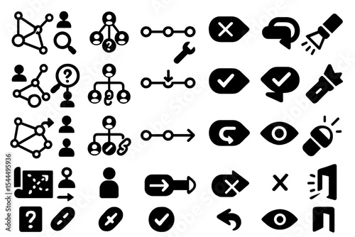 Set of black vector icons representing connections, communication, and tools.