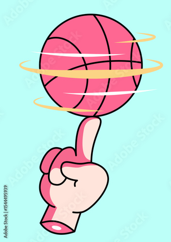 A hand spinning a basketball on one finger—symbolizing balance, skill, and street sport vibes.