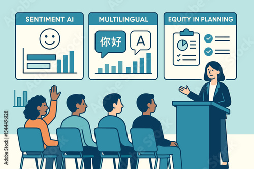 Illustration of AI presentation on sentiment, language, and equity