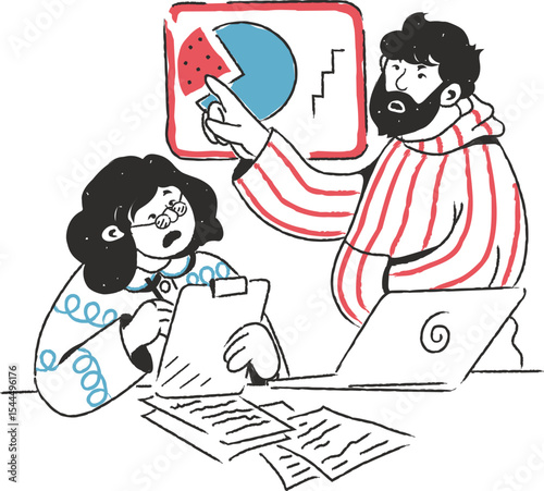 Businessman presenting a report to a colleague office teamwork concept illustration