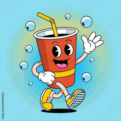 Cartoon Drink Character with Bubbles