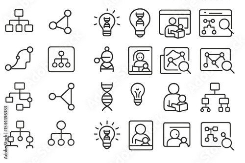 Line icon set of genealogy, DNA, and family tree research