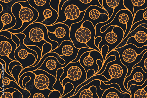 Seamless floral pattern with honeycomb-inspired round blossoms