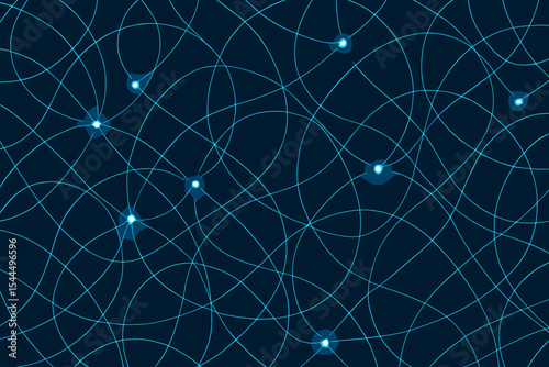 Abstract futuristic network pattern with glowing blue lines and interconnected nodes.