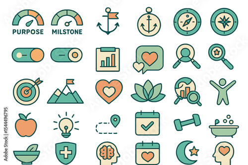 Wellness and self-improvement icon set in soft gradient style