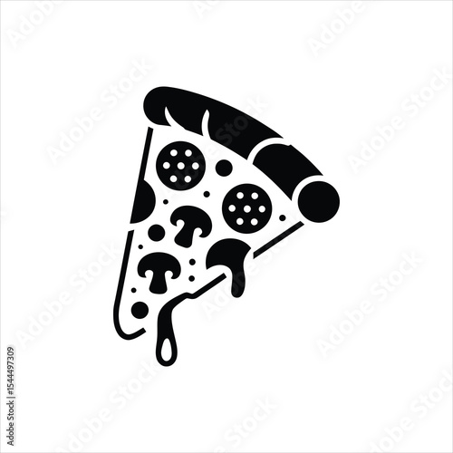 Vector Silhouette of a Pizza Slice with Cheese and Toppings