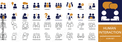 Human Interaction Icon Set Communication, Collaboration, Connection, People , connection, handshake, discussion, group, social, 