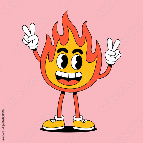 Fire Cartoon Character with Peace Sign