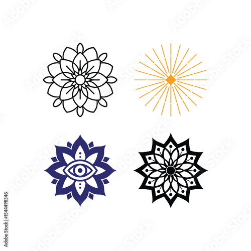 set of vector snowflakes mandala vector art