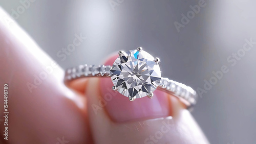 A luxurious diamond engagement ring sparkles on a blue background, a symbol of love and precious beauty