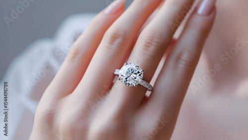 Golden wedding rings with diamonds held in the manicured hands of a beautiful bride symbolize love and marriage