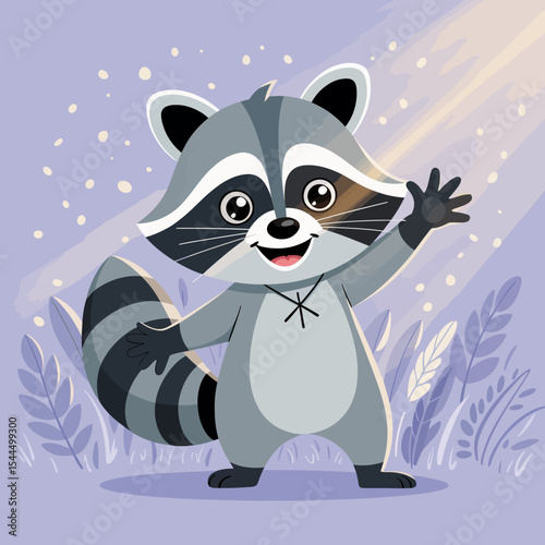 Cartoon Raccoon with Nature Background