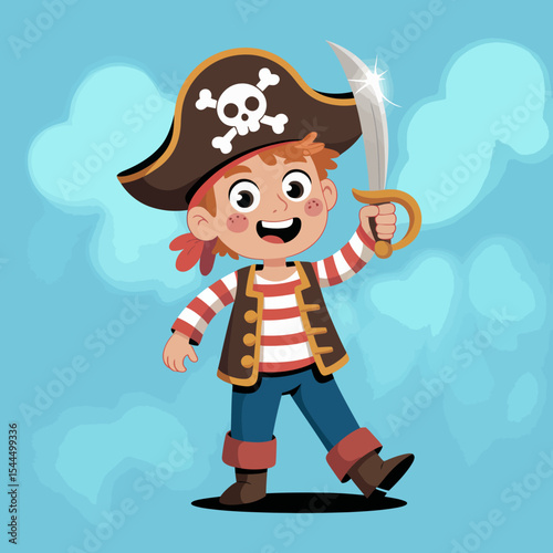 Cartoon Pirate Boy with Sword in Hand
