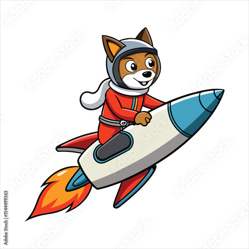 Cute Belgian Shepherd Astronaut Riding Rocket