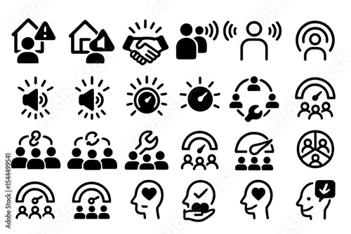Solid glyph icons for user communication, support and satisfaction metrics