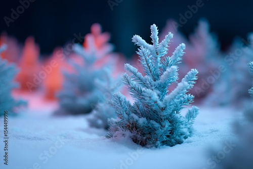 Frost-kissed pines bask in twilight glow, evoking Frost Fair magic and Winter Solstice tales, serene arctic whispers abound