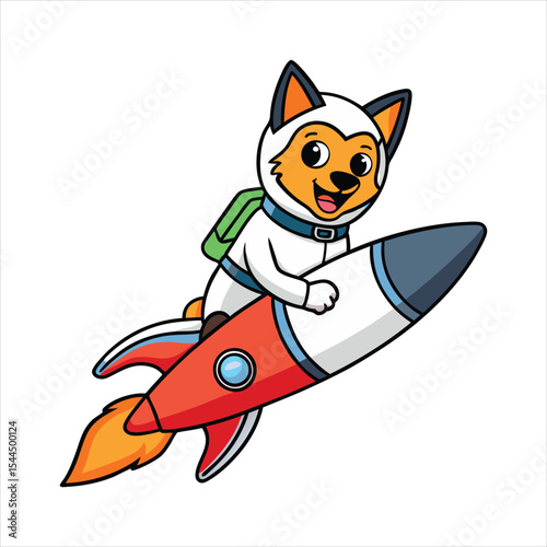 Cute Belgian Shepherd Astronaut Riding Rocket