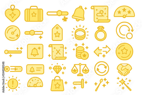 Set of golden reward and achievement icons in flat style