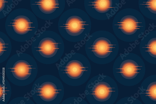 Abstract pattern of glowing orbs with motion blur effects on dark background.