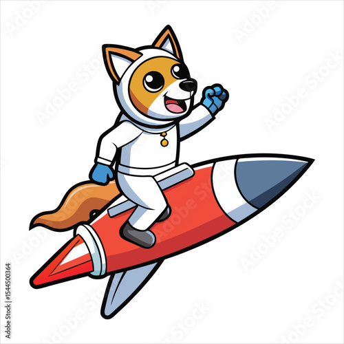 Cute Belgian Shepherd Astronaut Riding Rocket