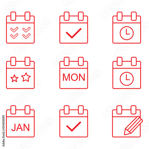 Calendar Icons collection - vector. Calendar symbols isolated. Line style Icon. Flat icon. Editable stroke. Vector Icon