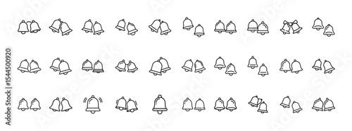 Bell Icons – Notification, Alert, Reminder, and School Bell Line Art Collection