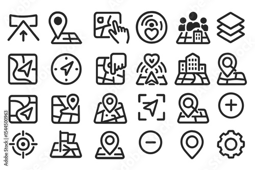 Minimal dark-themed navigation and map UI icon set