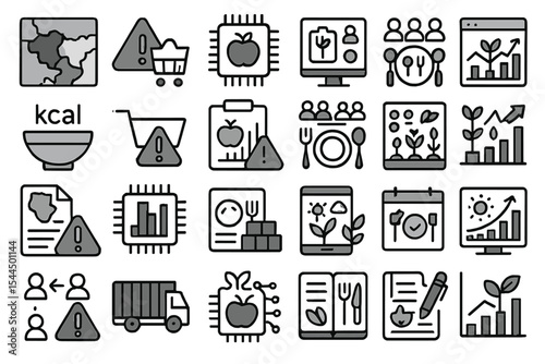 Line icons set focused on food, nutrition, and agri-tech themes
