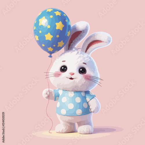 Cute Bunny Holding Balloon