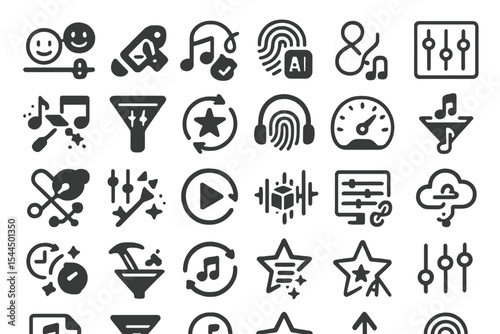 Flat line icon set for audio filters and music controls